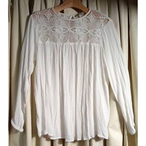Joan Vass Womens Boho White Long Sleeve Lace Blouse Size Small